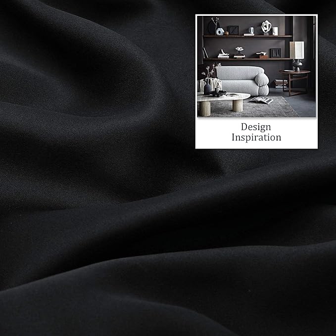 DUALIFE Black Curtains 54 Inch Length, Solid Energy Efficient Thermal Insulated