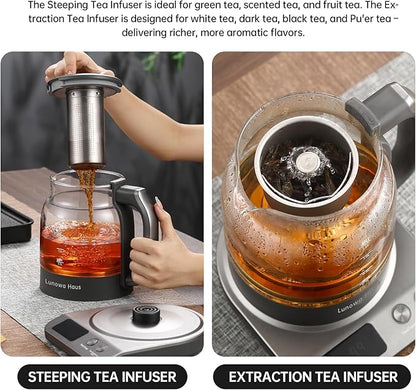 Titanium & Glass Electric Tea Kettle & Tea Maker, Pro Steam Extraction