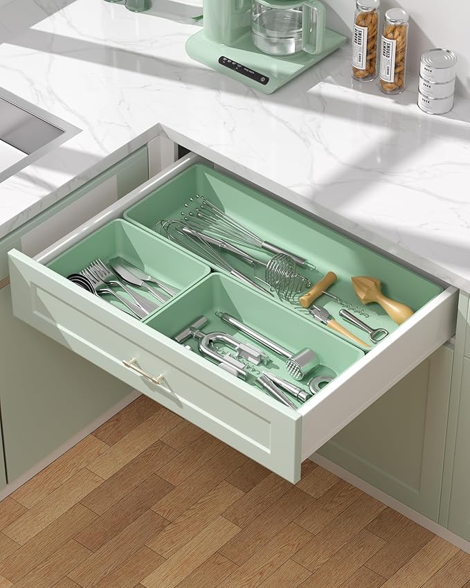 10 Pack Large Size Plastic Drawer Organizers Set, 3 Sizes Desk Drawer Organizer