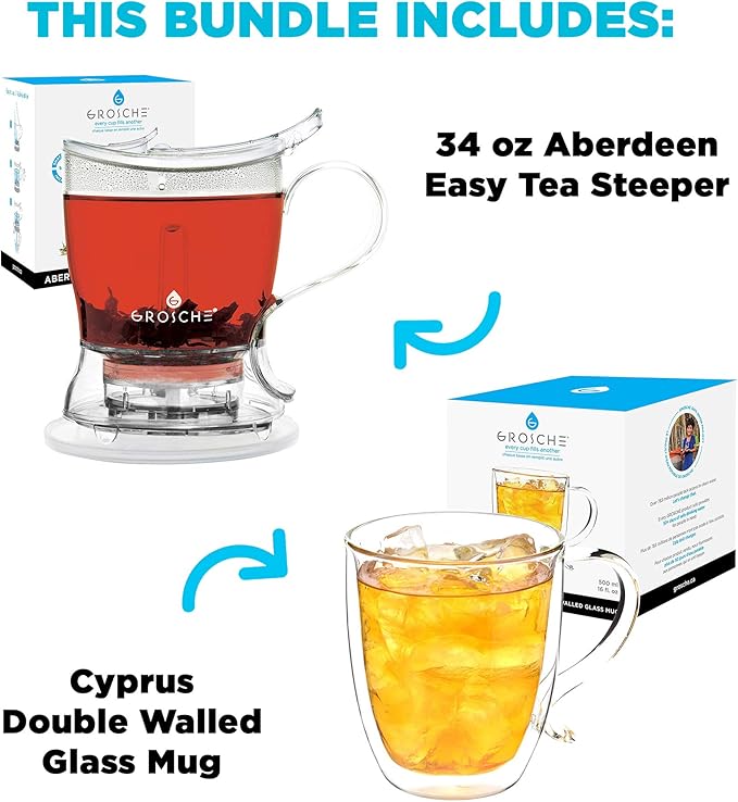 GROSCHE Aberdeen 34 oz tea pot and bottom dispensing tea steeper and Cyprus