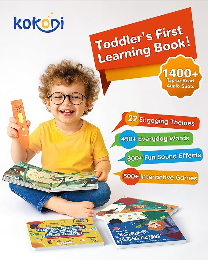 KOKODI Talking Pen Books Sets, Autism Sensory Games, Interactive Audio Sound Books Kids Learning Electronic Toys for Toddlers Kids, Early Educational Gifts Birthday Gifts for Boys Girls Age 2 3 4 5