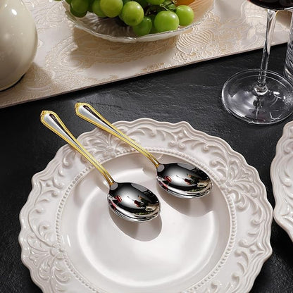 KEAWELL Pearl Edge 4-Piece Premium Spoon Set, 18/10 Stainless Steel, Fine Silverware Spoons with Refined Bead Design, Brightly Polished, Dishwasher Safe (Gold Accent, 6.3" Condiment Spoons)
