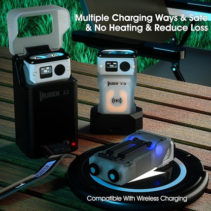WUBEN X3 Mini Flashlight with Rechargeable Charging Box 180 Degree EDC Keychain Flashlight Twist Ip65 Waterproof Magnet Pocket Flashlights 10 Mode Type-C Lanyard for Camping, Outdoor, Inspection, Gift