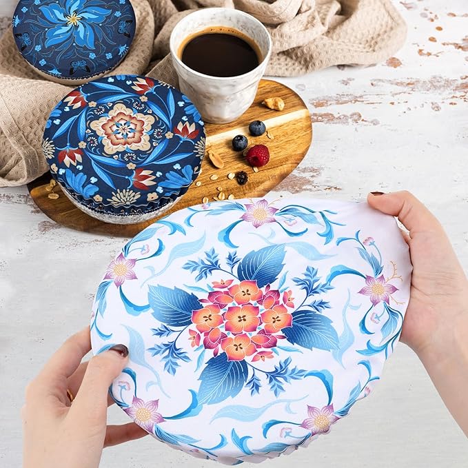 5 Pieces Bowl Covers Reusable, 5 Size Elastic Cloth Bowl Covers