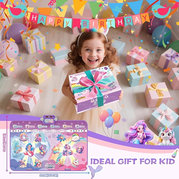 New Mermaid&Unicorn Dance Pad with 2-Players for Kids, Light-up Dancing Mat with Wireless Bluetooth, Birthday for 3 4 5 6 7 8 Year Old Girls Toddlers