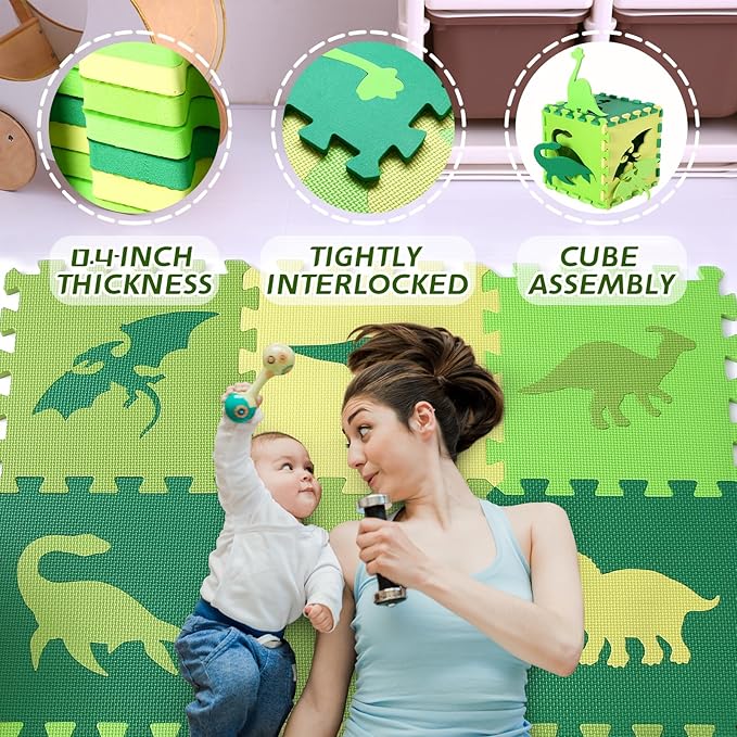 Coolcandy Baby Play Mat Without Fence, 9Pcs Interlocking Puzzle Floor Mat, 0.4" Thick Non-Toxic EVA Foam Play Mat, for Infants & Toddlers 3-36 Months, Soft Puzzle Tiles for Play Areas