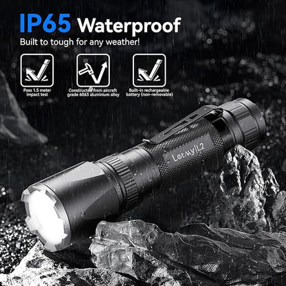 LETMY Rechargeable Flashlights High Lumens, 2 Pack 2000 Lumens Super Bright LED Tactical Flashlight, 3 Modes Samll Powerful Flash Lights with Clip, Waterproof Flashlights for Home Emergency Camping
