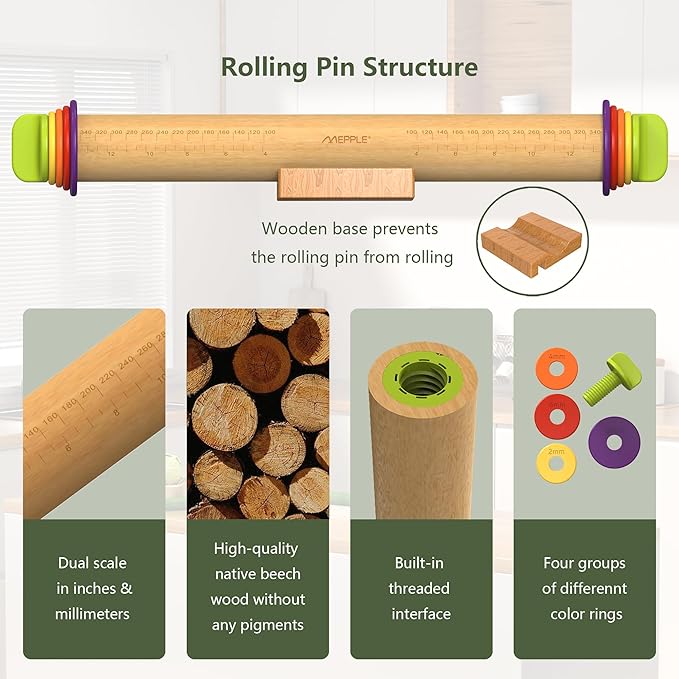 Rolling Pin with Thickness Rings