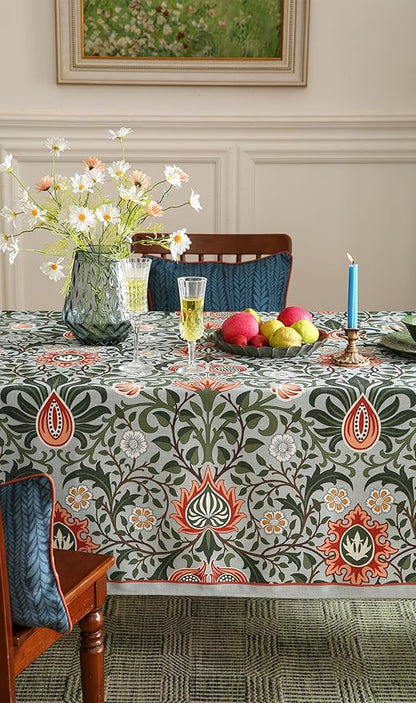 ISAENNE Designer Bohemian Linen Green Small Square Tablecloth,Floral Indoor Table Cloth,Stain Resistant Home Decor Tablecloths for Dining Thanksgiving Kitchen Party Christmas,67"*67"-Naples