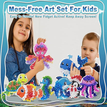 JRD&BS WINL Magical Ocean Animal Poke Art - Dolphin, Jellyfish, Seahorse, Turtle, Octopus | No-Mess Craft Kit for Kids 4-9 | Marine Biology Learning Toy | Creative Gift for Preschoolers