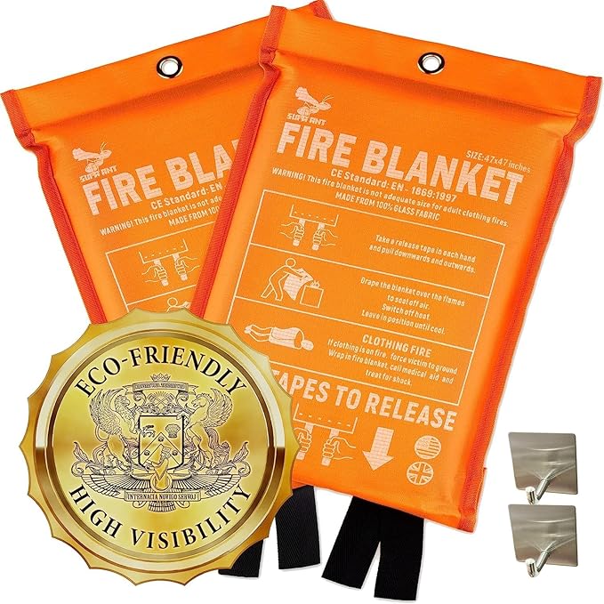 Supa Ant Emergency Fire Blanket for Home and Kitchen - 2 Pack 1500F High Visibility (Glow in The Dark) Smother Kitchen Fire Blanket - CE Certified Hero Fire Blankets Emergency for Home (47in)
