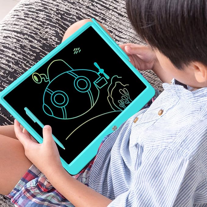 FLUESTON LCD Writing Tablet, Doodle Board Toys Gifts for 3-8 Year Old Girls Boys, 15 Inch Colorful Electronic Board Drawing Pad for Kids, Gifts for Toddler Educational Learning Travel Birthday, Blue