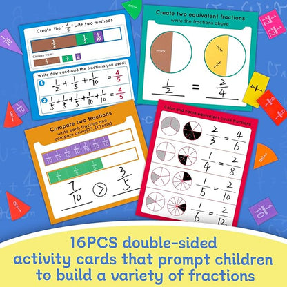 Magnetic Fraction Tiles & Circles Activity Set, Math Manipulatives 4th Grade 1-6, Fraction Manipulatives Elementary Classroom, Fractions Strips Math Games for Kids 6-12, Teaching Homeschool Supplies