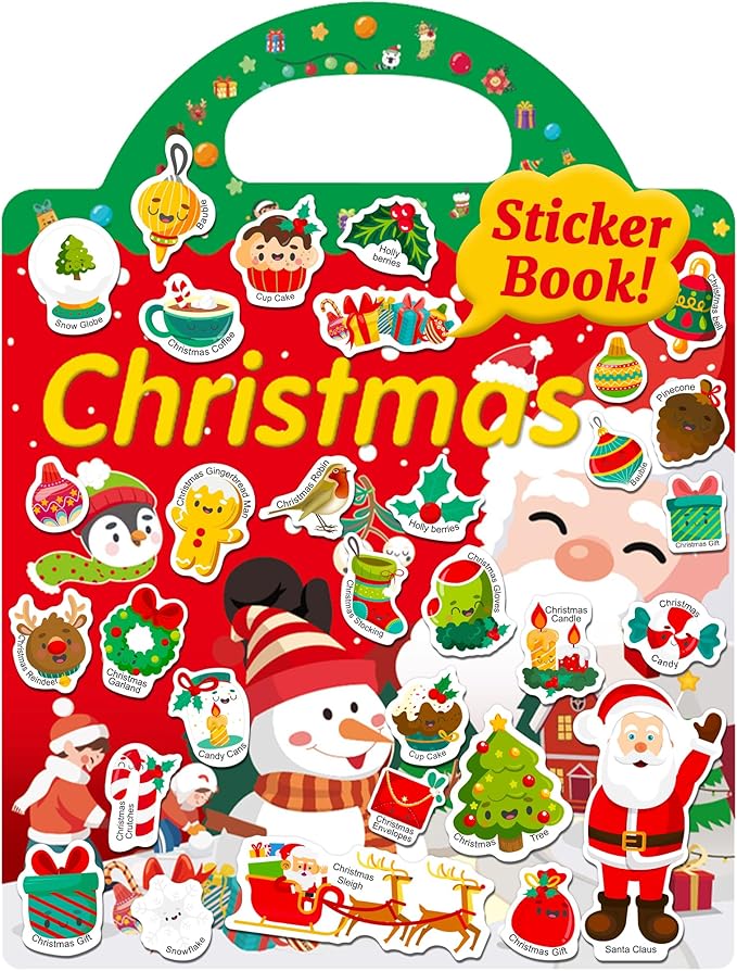 Benresive Reusable Sticker Book for Toddlers 2-4 Years, Fun Travel Stickers for Kids, Waterproof Sticker Books for Toddlers 1-3, Crafts Activities for Todddlers 1-3 2-4 3-5 - Christmas