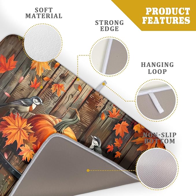 Fall Pumpkin Dish Drying Mat for Kitchen Counter Autumn Pumpkin Dish Mats for