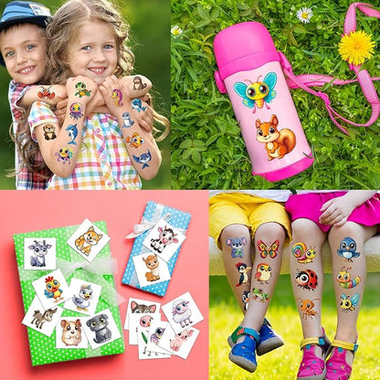 JCFIRE Larger Temporary Tattoos For Kids, 102 Styles Mixed Cute Animals Stickers Birthday Party Favors for Kids 3-5 4-8, Goodie Bag Stuffers Party Supplies Decoration Gifts Activities Games Christmas