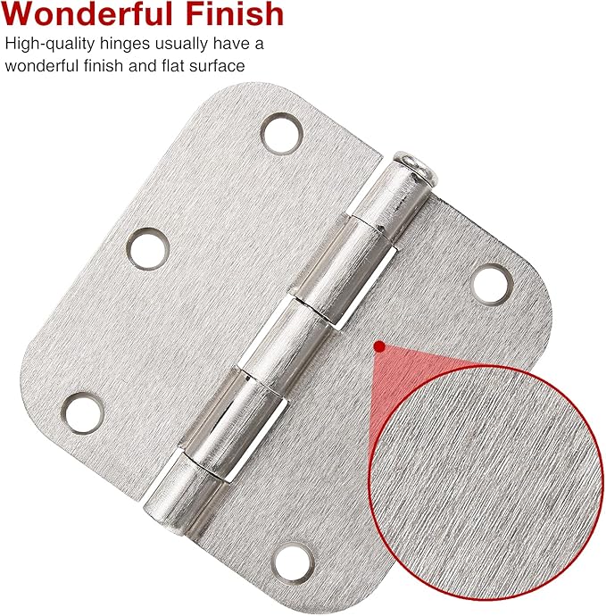 100 Pack Interior Door Hinges Brushed Nickel 3.5 inch x 3 1/2" 5/8" Round