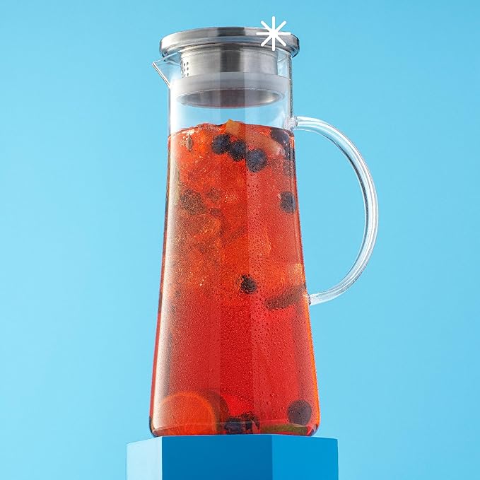 JoyJolt Glass Pitcher with Lid - 50oz Borosilicate Water Carafe