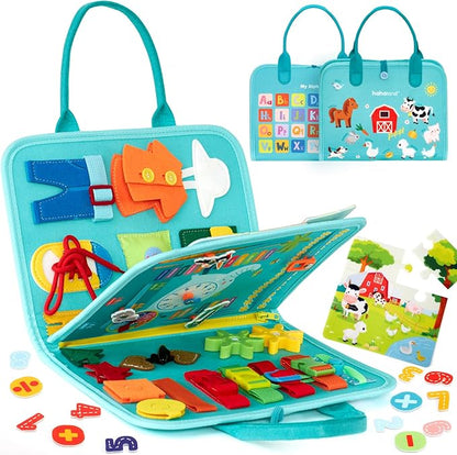 hahaland Busy Board for Toddlers Girls Montessori Toys for 3+ Year Old Farm Animals Preschool Learning Activities Toddler Travel Toys for 3+