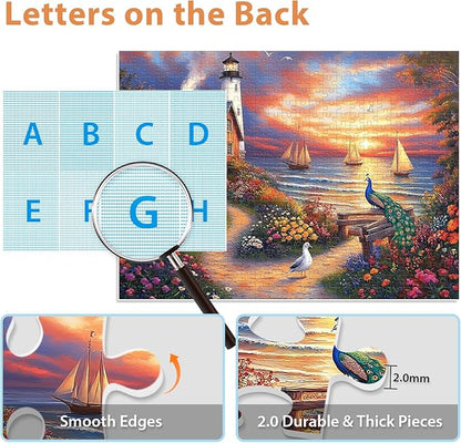 Jigsaw Puzzles for Adults 500 Pieces, Cottage by The Sea Interlock Perfectly No Dust, Home Decors Family Challenge Puzzles Toys Great Gift for Men Women Friends Seniors (20.5"x15"), 1:1 Poster