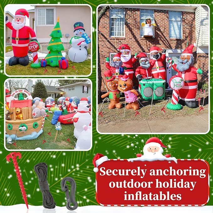 AUGSUN 54 Pieces Plastic Inflatable Stakes Set, Include Tent Stakes, Tethers Ropes and Hooks Heavy Duty Garden Yard Stakes for Christmas Outdoor Decorations Red