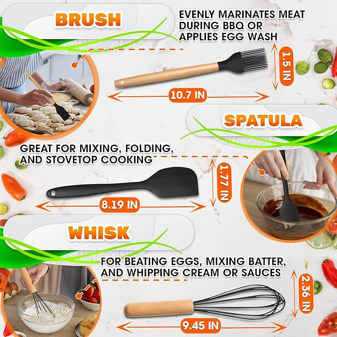 14 PCs Black Silicone Cooking Utensils Set