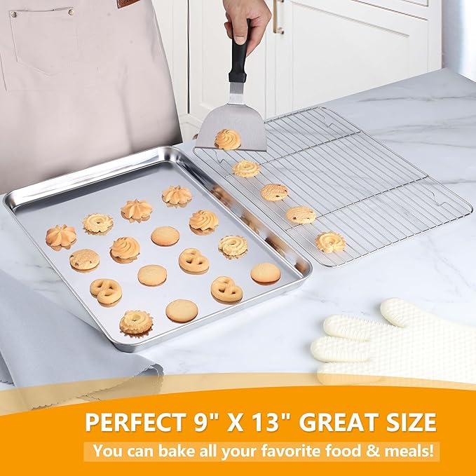 Homikit Quarter Sheet Pan with Rack Set, 9x13 Stainless Steel Baking Sheets