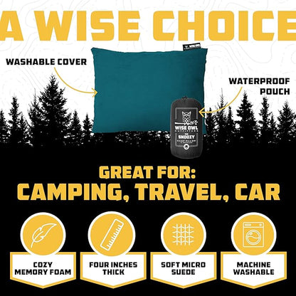 Wise Owl Outfitters Camping Pillow – Memory Foam Travel Pillow for Airplane Sleeping, Hiking, Backpacking & Outdoor Use - Small & Portable for Adults, Car, Camp & Tent