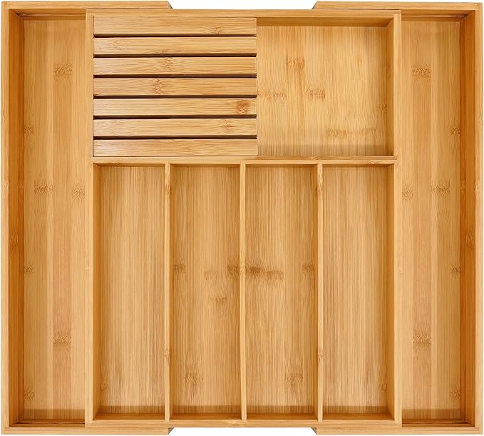 VaeFae Bamboo Silverware Drawer Organizer Kitchen, Expandable Utensil Organizer
