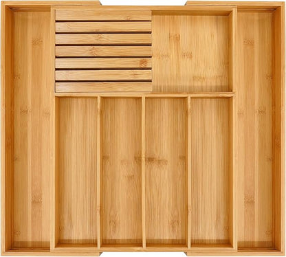VaeFae Bamboo Silverware Drawer Organizer Kitchen, Expandable Utensil Organizer