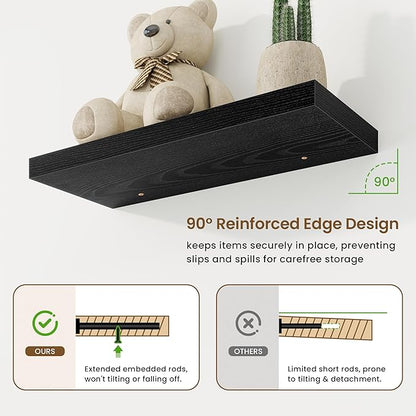 24in Floating Shelves for Wall, 2 Pack Long Wall Mounted Engineered Wood Shelves