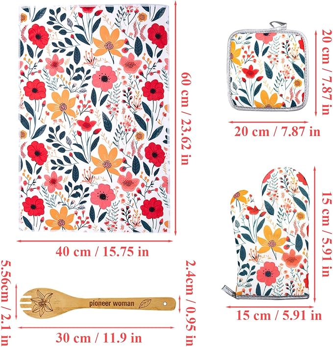 13 Pcs Kitchen Stuff Accessories Include 5 Cute Wooden Spoons & 2 Kitchen Oven