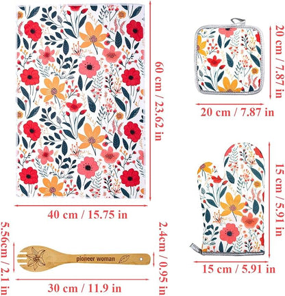 13 Pcs Kitchen Stuff Accessories Include 5 Cute Wooden Spoons & 2 Kitchen Oven