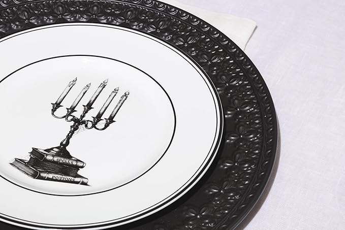 Lenox Dinnerware Set, Vintage Halloween 4-Piece Dessert Plate Set, Assorted, Set of 4 Ivory Porcelain Plates, Dishwasher Safe, Halloween Decor Indoor, Party Table Decorations (Black/White, 4 Piece)