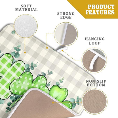 Giwawa Patrick Dish Drying Mat for Kitchen Green Clovers Grey Buffalo Plaids