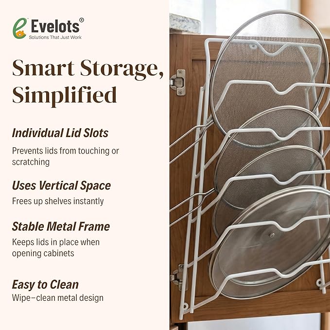 Evelots 6 Pot Lid Organizer for Cabinet or Pantry Wall