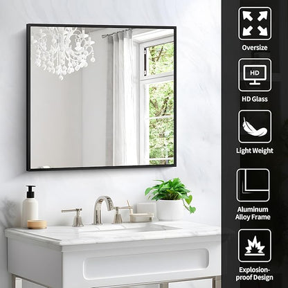 Black Bathroom Mirror for Wall, 30x30 Inch Rectangle Mirrors
