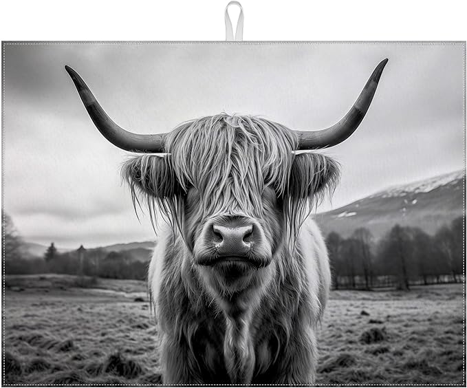 Highland Cow Dish Drying Mat for Kitchen Counter Drying Pad Absorbent