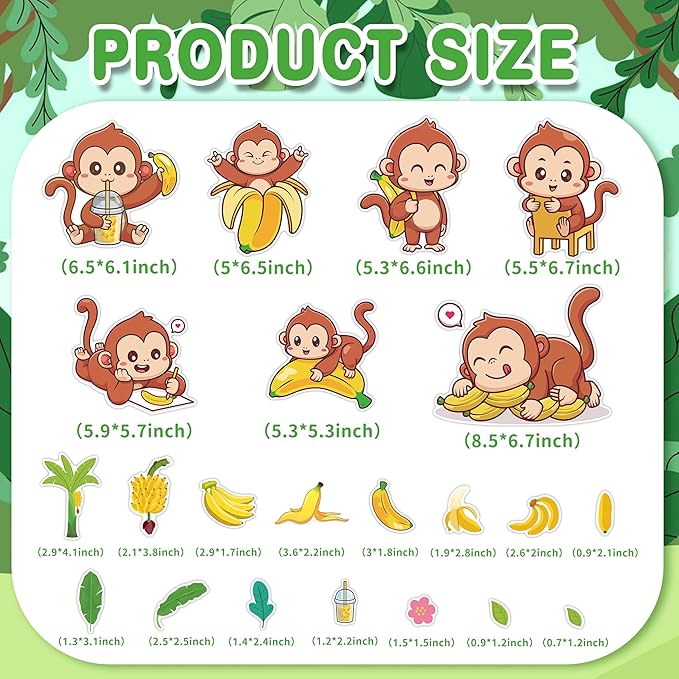 Glow in The Dark Cute Monkeys and Bananas Wall Decals, Animal Stickers for Baby Girls Boys Room, Luminous Ceiling Decor for Bedroom Playroom Nursery