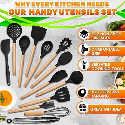 14 PCs Black Silicone Cooking Utensils Set