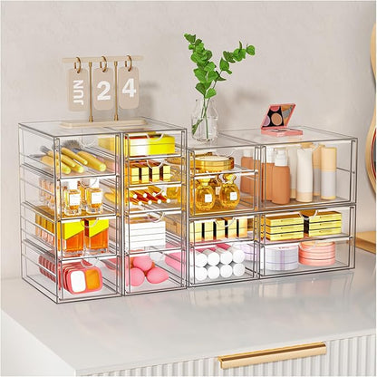 YFXCVSL Clear Stackable Storage Drawers, Acrylic Makeup Organizer