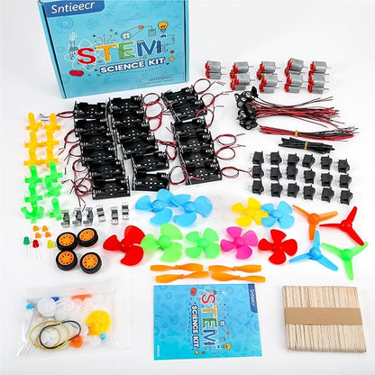Sntieecr 276PCS DC Motor Kit, Mini Electric Circuit Kit for DIY Science Projects with Motors, LED Light, Vanes Propeller, AA Battery Holder, Plastic Gears, Gift for Kids