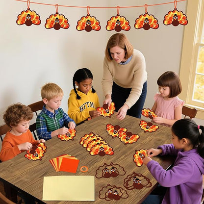 Qyeahkj 36 Set Thanksgiving Turkey Suncatchers Craft Crafts for Kids DIY Fall Window Tissue Paper Craft Kit Autumn Hanging Decor for Harvest School Home Activity Art Project Birthday Party Favor Gift