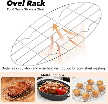 15” Roaster Pan with Lid and Rack, Small Enamel Roaster Pan with Oval Roasting