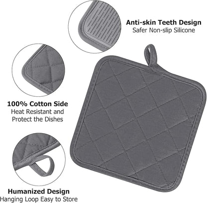 Oven Mitts and Pot Holders Set, Heat Resistant Silicone Kitchen Mini Oven