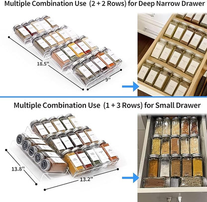 MIUKAA Clear Acrylic Spice Drawer Organizer, 4 Tier- 2 Set Expandable From 9"