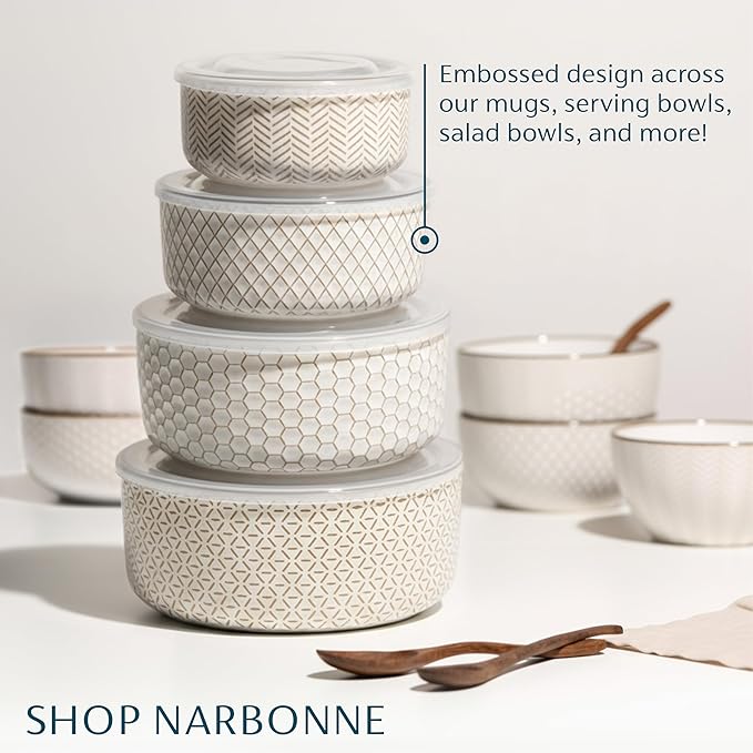 KooK Serving Bowls, with Lids, Ceramic Nesting Bowls, Microwave and Dishwasher