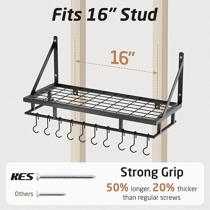 KES 24 Inch Kitchen Pot Pan Rack Wall Mounted Hanging Storage Organizer Wall