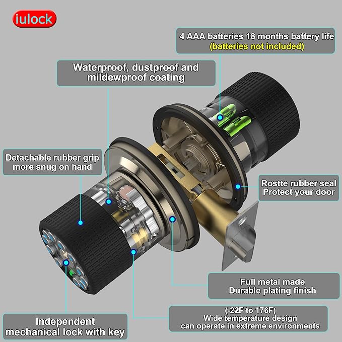 iulock Keypad & Key Smart Door Lock, 50 User Codes, Waterproof, Auto Lock