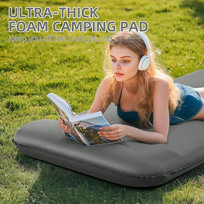 Memory Sleeping Pad, 3.1" Ultra-Thick Foam Sleeping Mats for Camping, Easy Inflate&Deflate,9.5 R-Value Insulated Camping Mattress Pad with Pillow, for Car Travel Tent